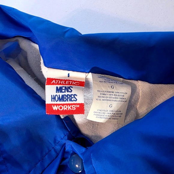 Vtg Nylon Blue Snap Front Coach Sport Jacket Light LG Athletic Works Mens 23x26 - Picture 2 of 7